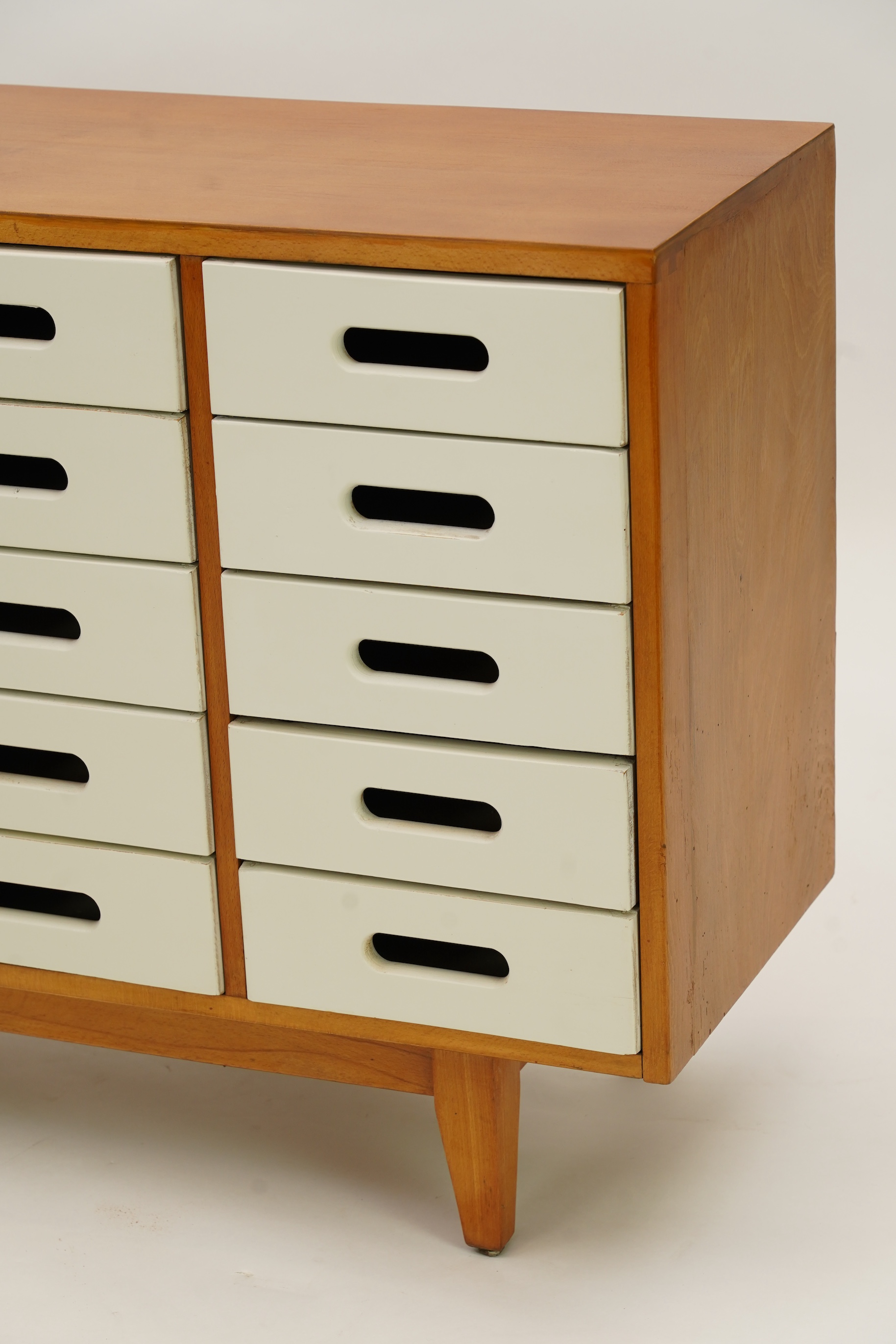 James Leonard (British, 20th century) for Esavian (E.S.A) Education Supply Association Ltd: A School (Scgool) bank of drawers